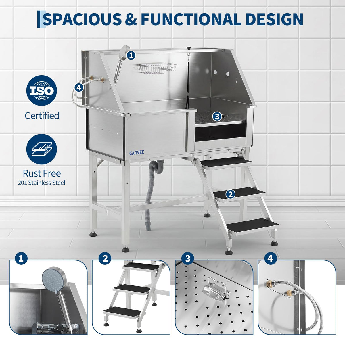 46 Inch Stainless Steel Dog Washing Station with Access Stairs K217423