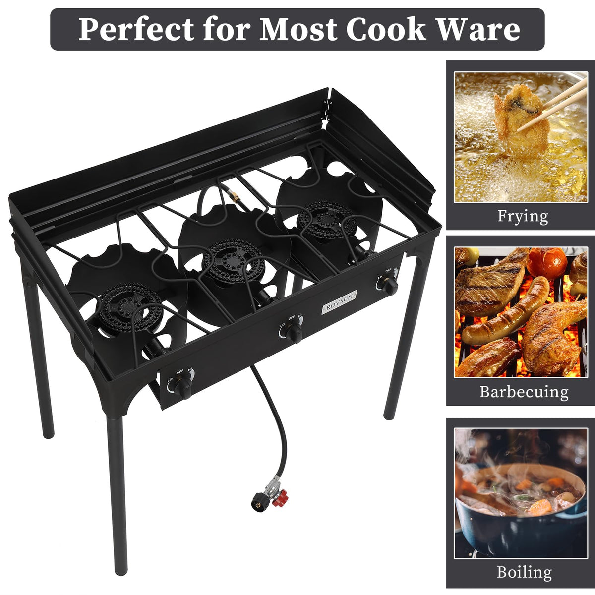 3 Burner Outdoor Propane Gas Stove with Windpanel U43044