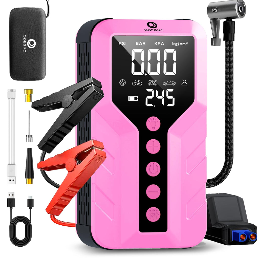 Deep Pink Lithium Ion 6000 Amps Peak Jump Starter with Air Compressor D39818