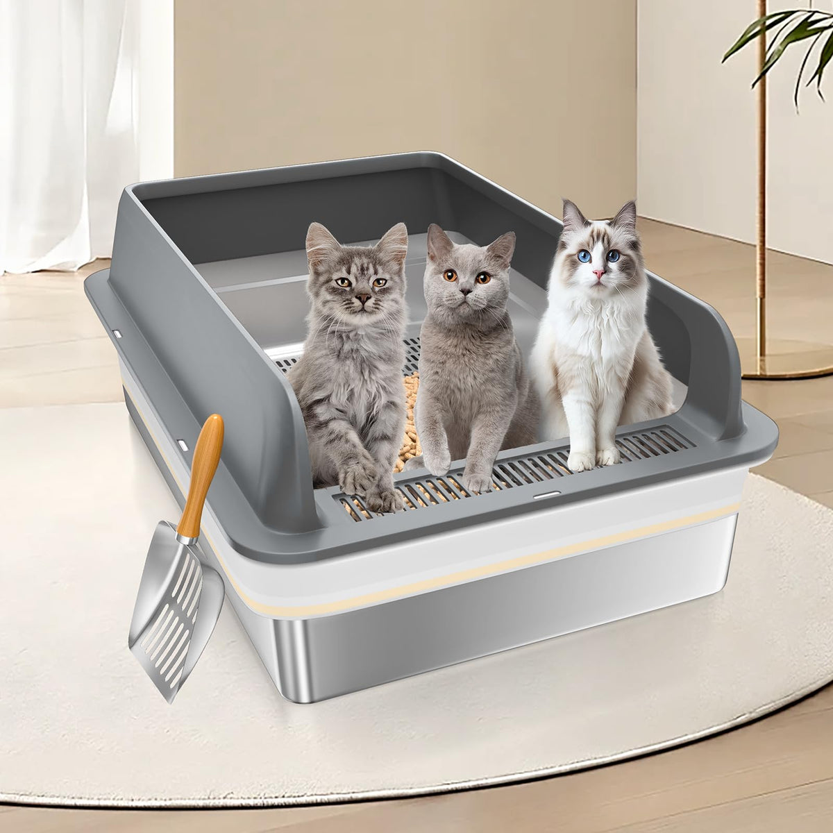 XXXL Stainless Steel Sifting Cat Litter Box with Lid B3578
