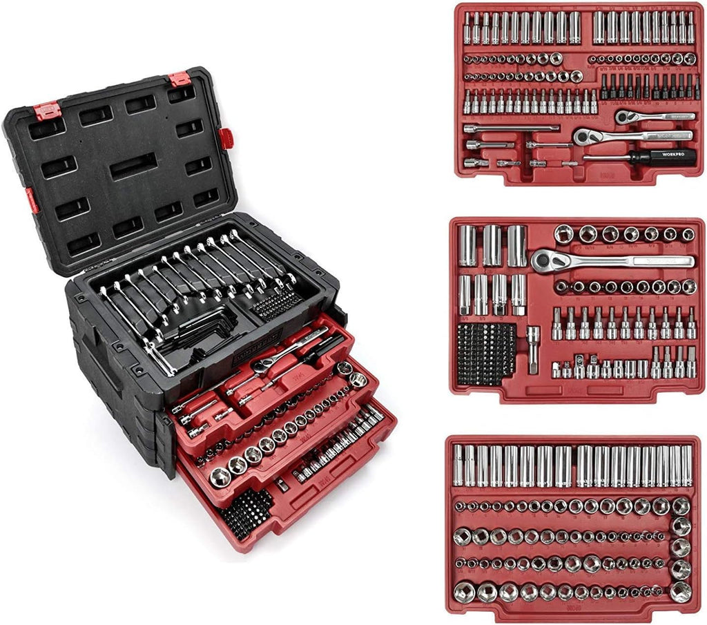 450-Piece Drive Socket Set 1/2" 1/4" 3/8" CR-V Metric and Imperial with Quick-Release Ratchet Wrench W941338