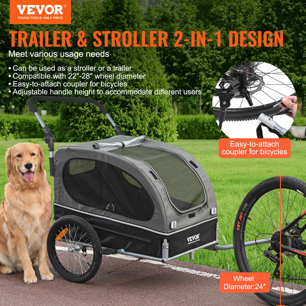 Dog Bike Trailer 2-in-1 Pet Stroller Bicycle Carrier U936