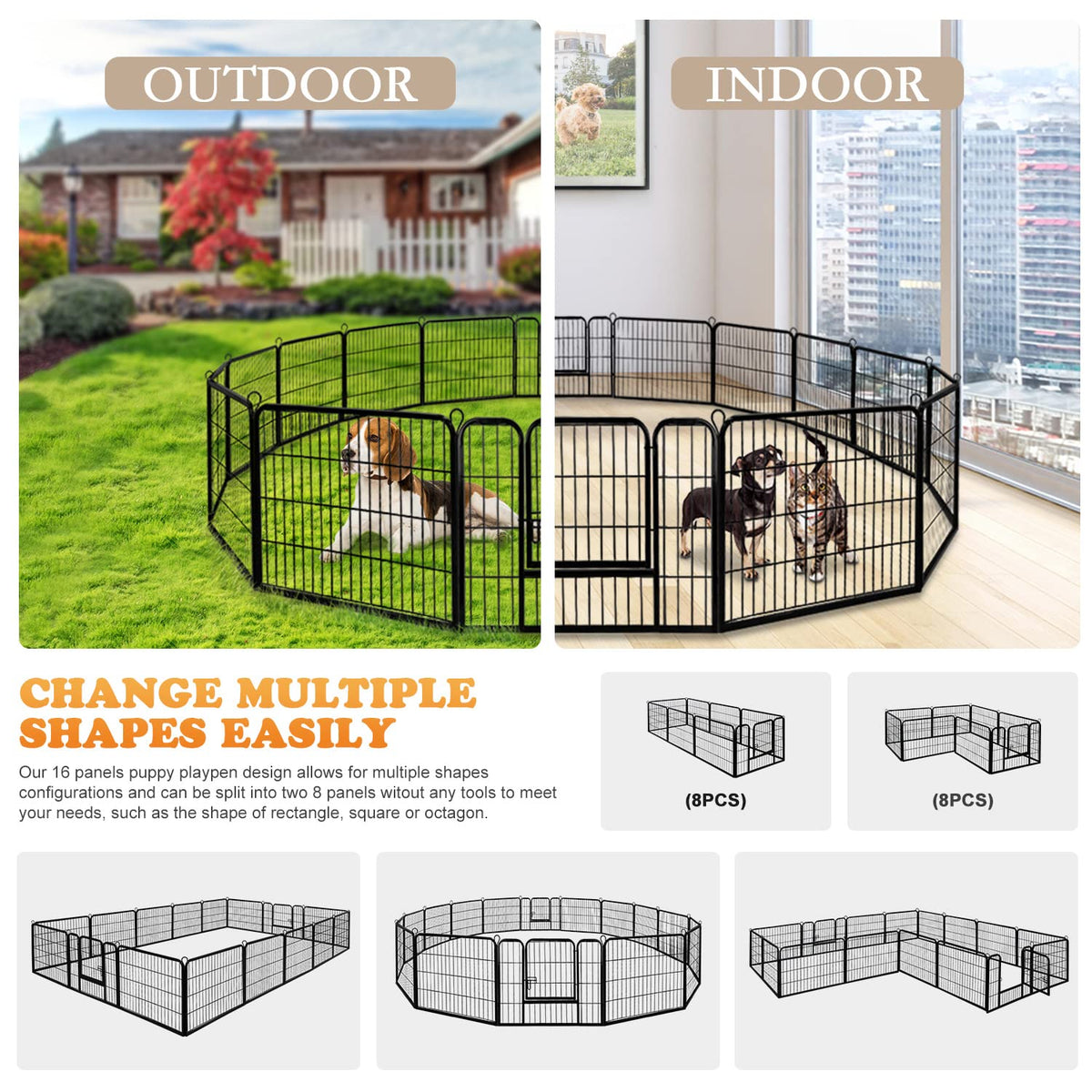 24 Inch 16 Panels Metal Dog Playpen H1546