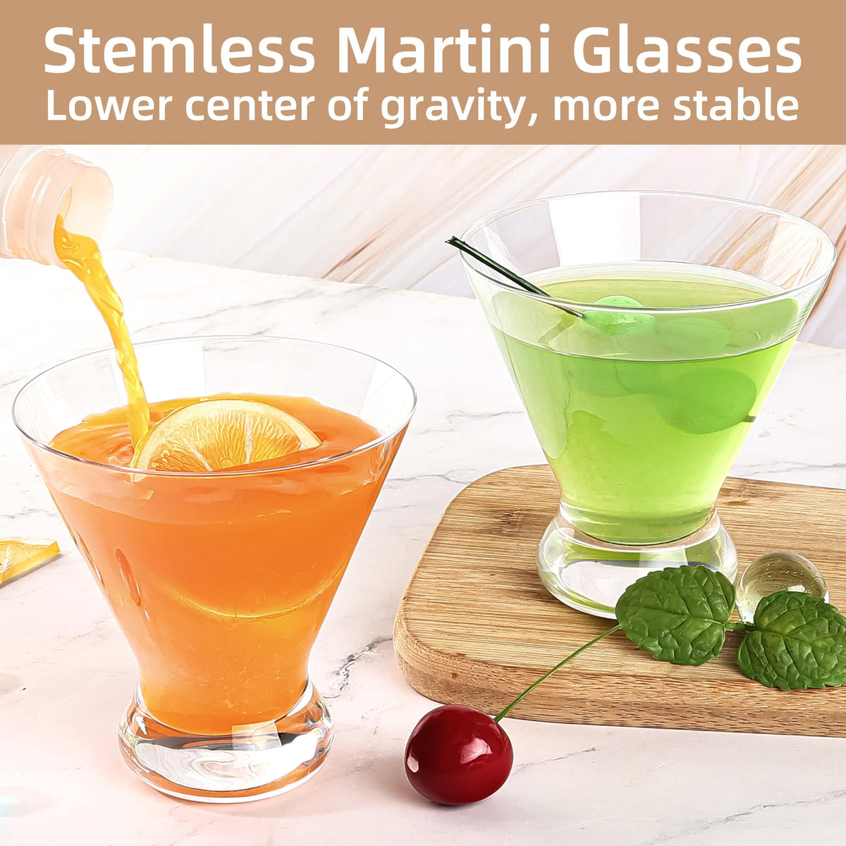 8 oz Stemless Martini Glasses Set of 8 H6210