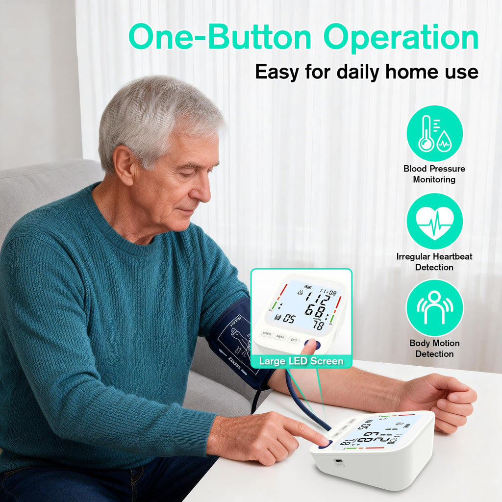 Upper Arm Blood Pressure Monitor with Large LCD Display and Wide Cuff D338