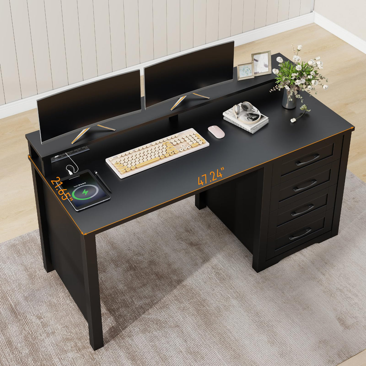 47" Farmhouse Executive Desk with 4 Drawers B9903