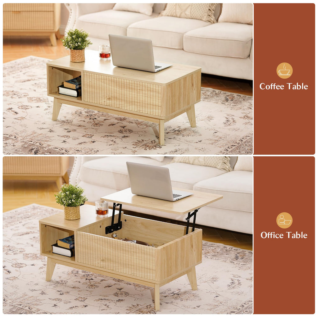 Fluted Lift Top Coffee Table with Storage V578