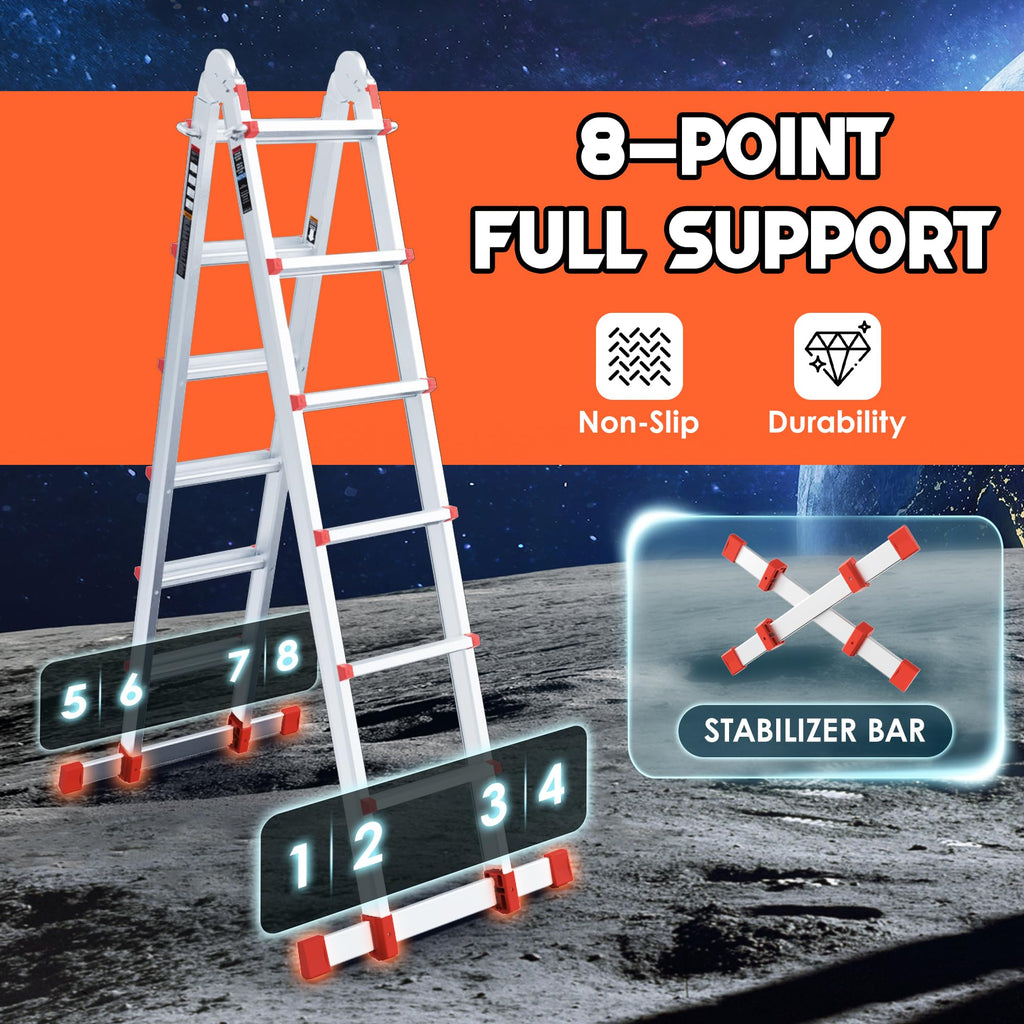 Telescoping Ladder, 22.5 Ft A Frame Anti-Slip Multi Position Y39101
