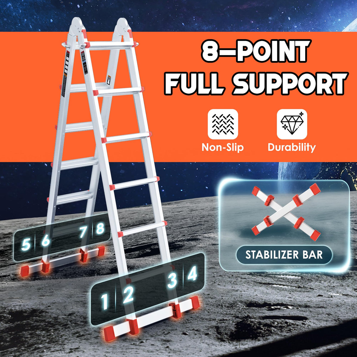 Telescoping Ladder, 22.5 Ft A Frame Anti-Slip Multi Position Y39101