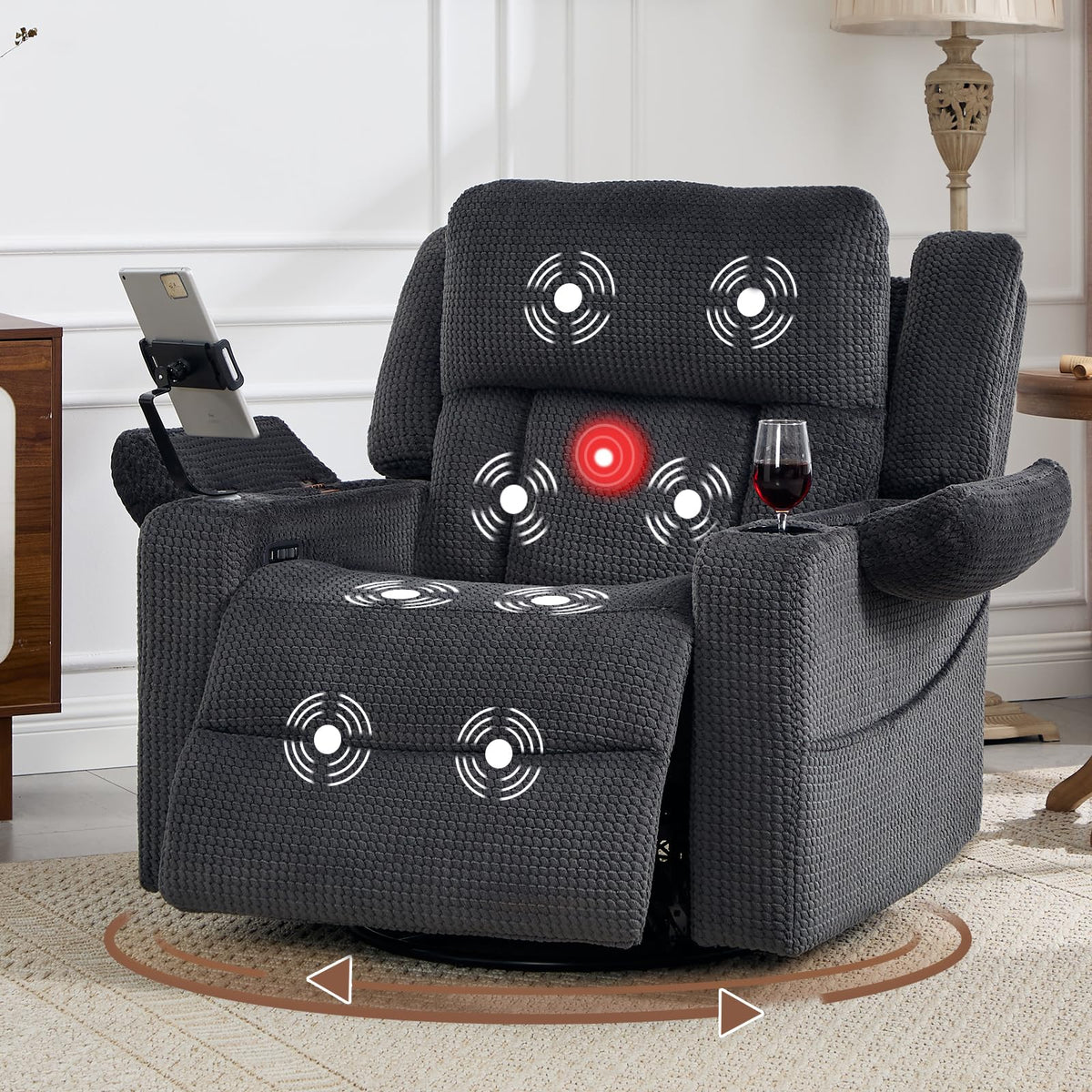 Oversized Power Recliner Chair with Massage and Heat, Grey H236270