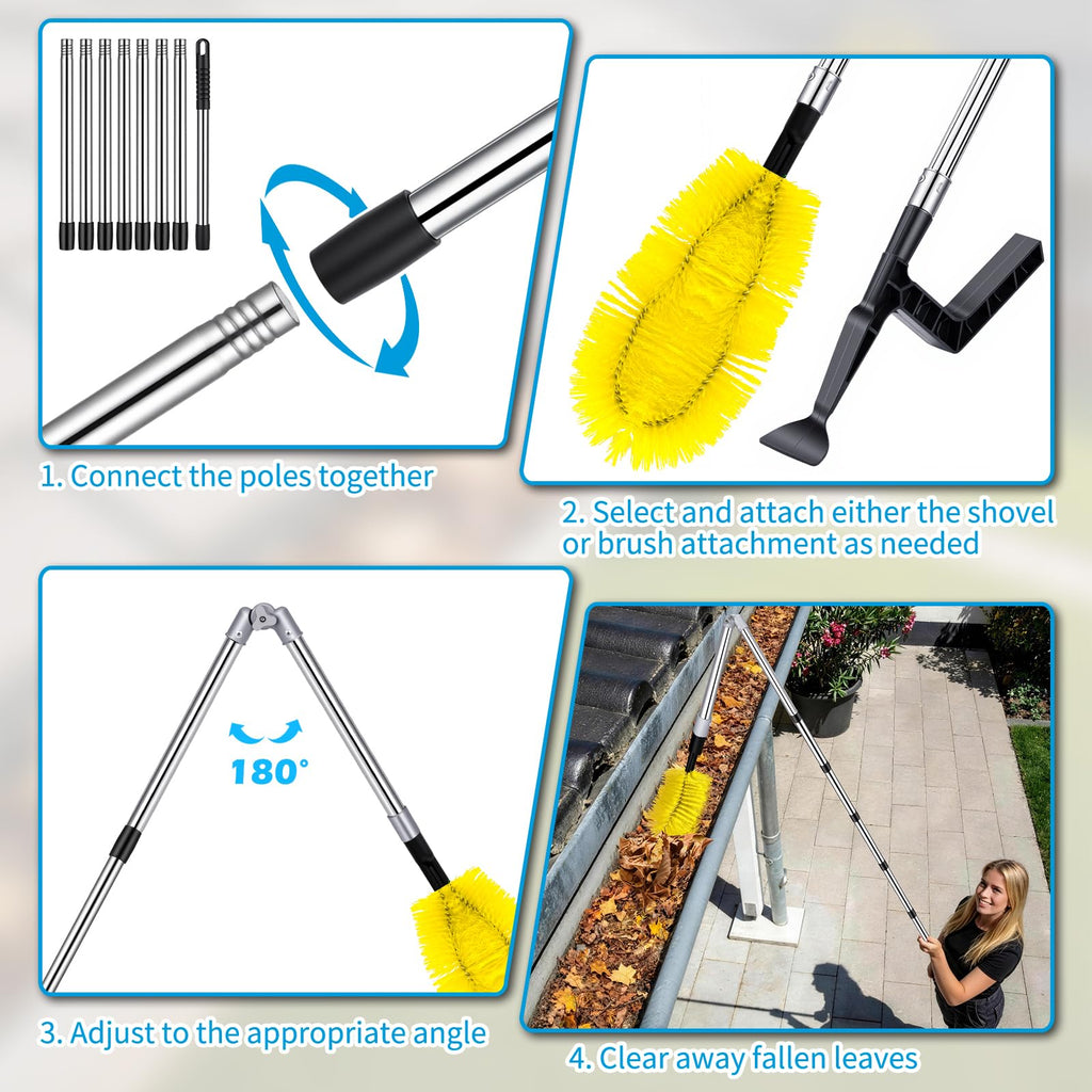 13FT Adjustable Gutter Cleaning Brush Kit with Shovel V97983