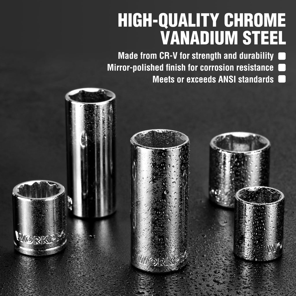 450-Piece Drive Socket Set 1/2" 1/4" 3/8" CR-V Metric and Imperial with Quick-Release Ratchet Wrench W941338