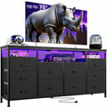 Black 10 Fabric Drawer Dresser with LED Lights & Power Outlets B918