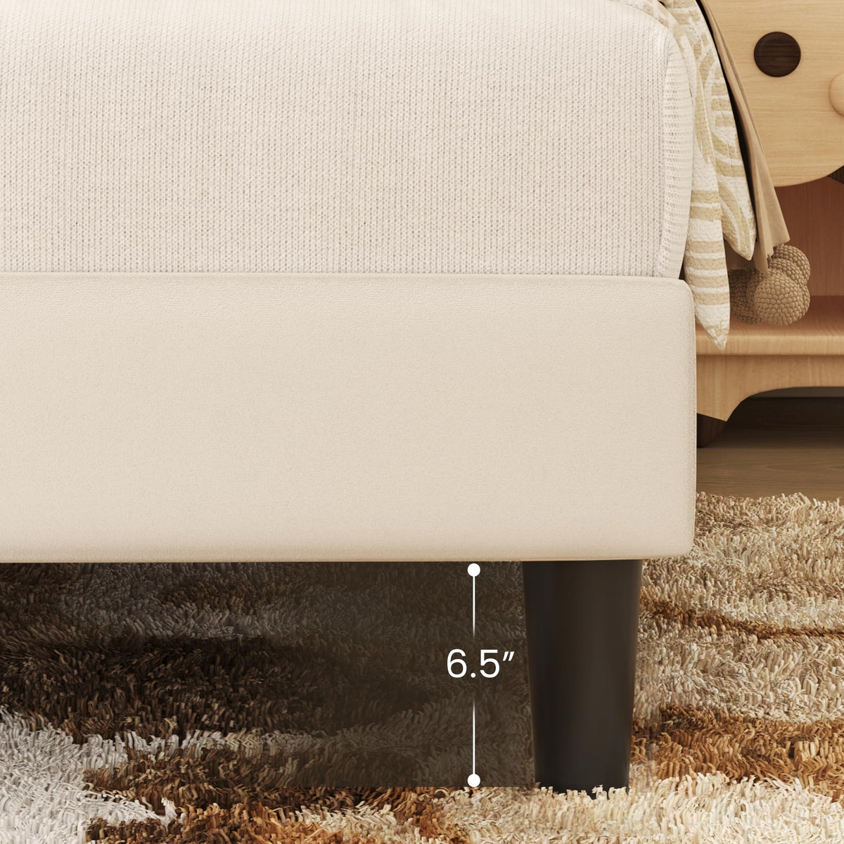 Beige Velvet Upholstered Twin Platform Bed Frame I873328