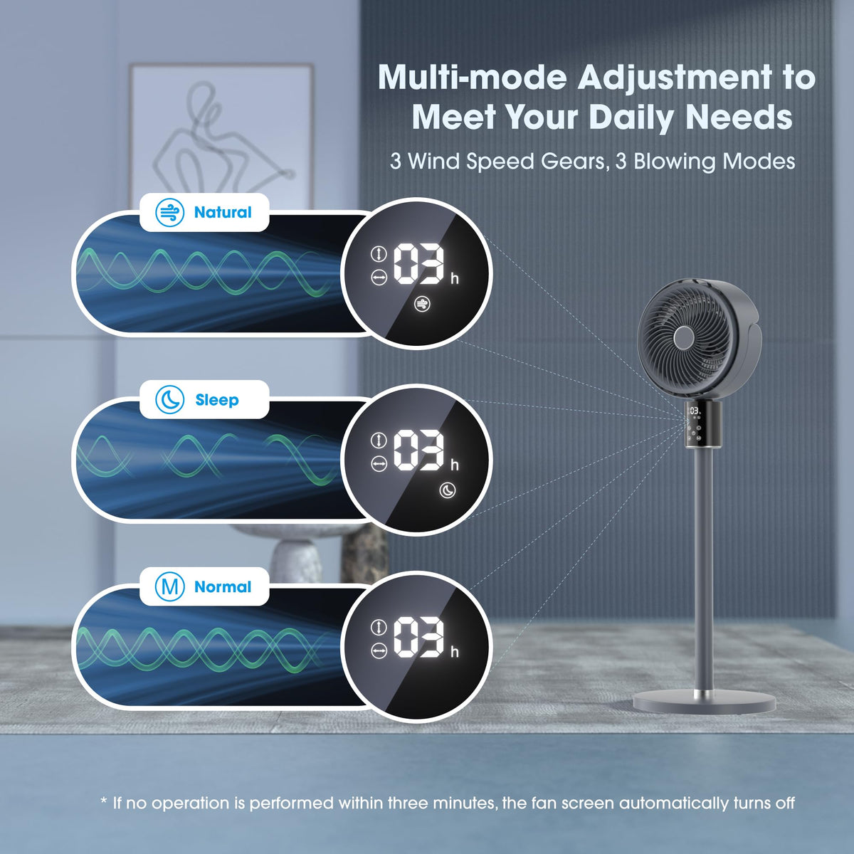 100ft Oscillating Standing Fan with Adjustable Height K84254