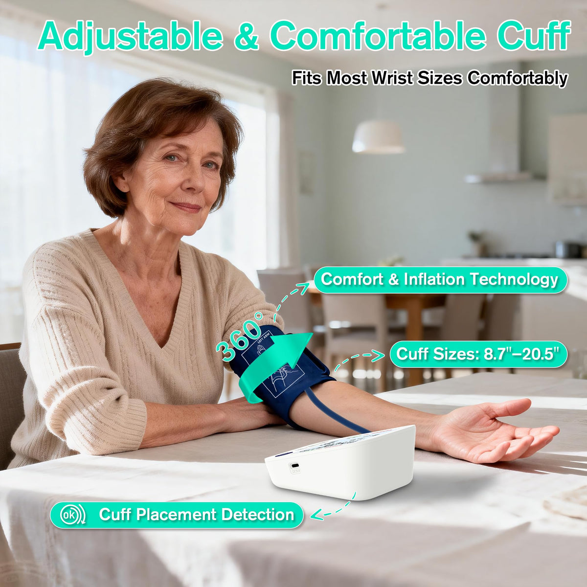 Upper Arm Blood Pressure Monitor with Large LCD Display and Wide Cuff D338