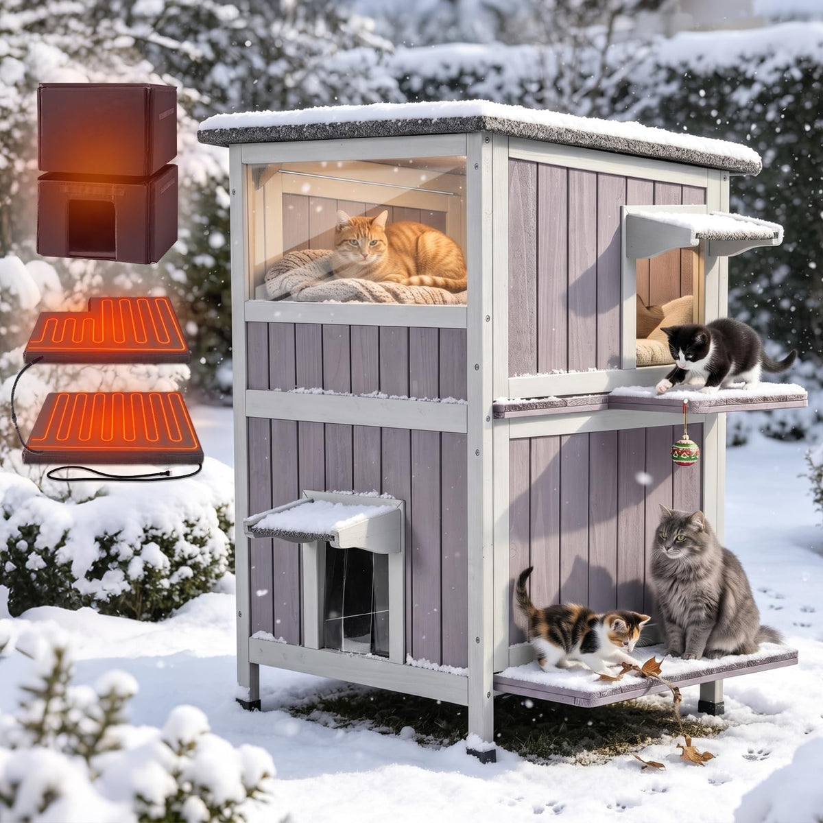 2-Story Heated Waterproof Cat House O5373