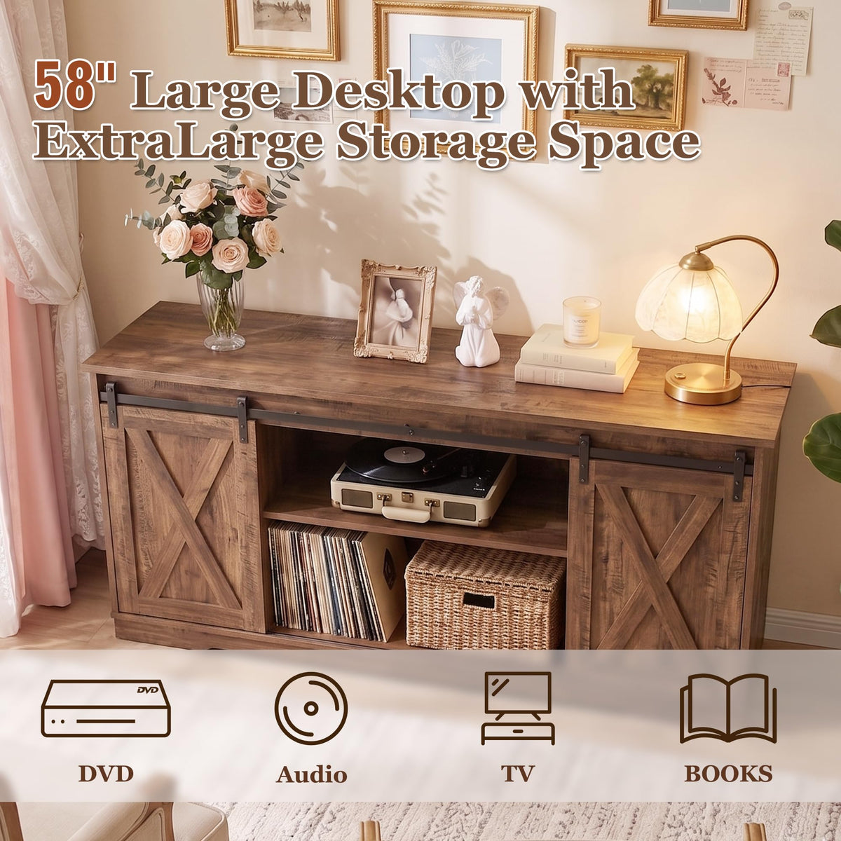 65 Inch Rustic Brown Farmhouse TV Stand M367