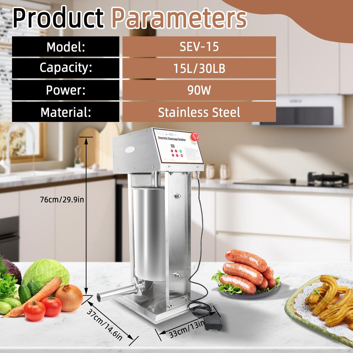 30LB Stainless Steel Electric Sausage Stuffer with 5 Stuffing Tubes P610