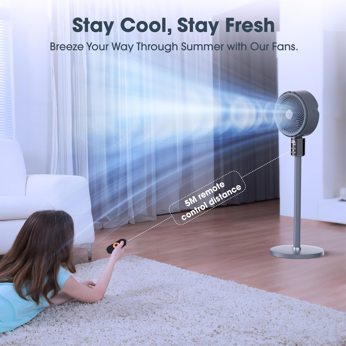 100ft Oscillating Standing Fan with Adjustable Height K84254