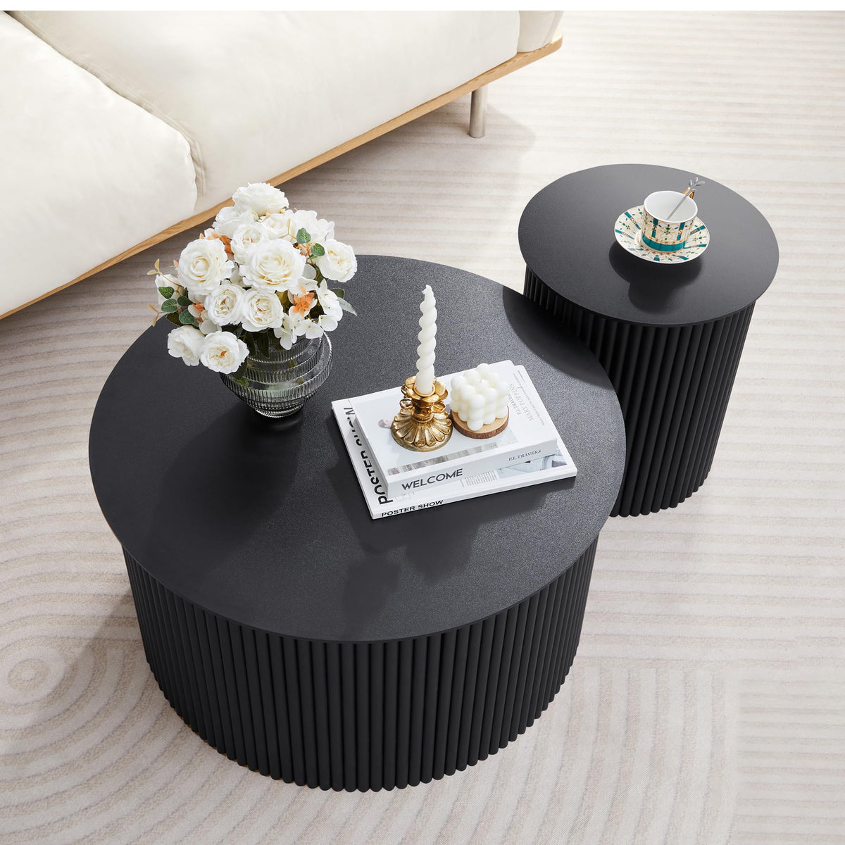 Fluted Round Nesting Coffee Table Set of 2 D5113