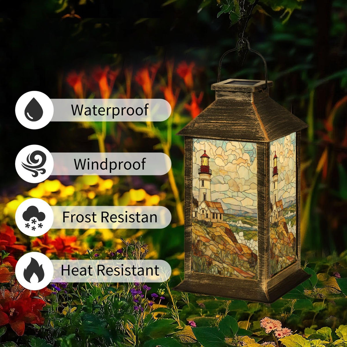 Solar Powered Outdoor Waterproof Hanging Lantern 1 Pack D46988