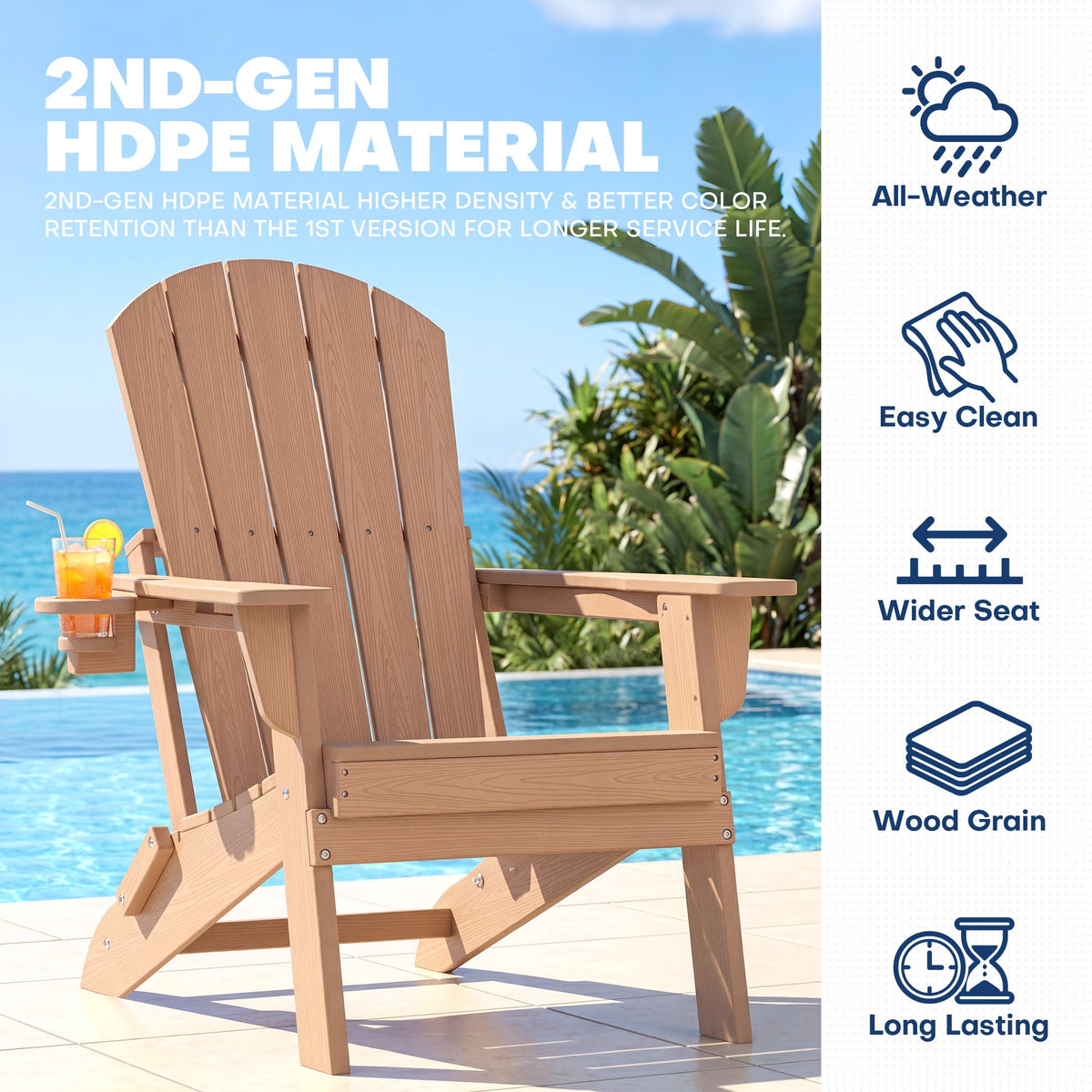 Adirondack Chair Set of 2 with Cup Holders & Table K6369