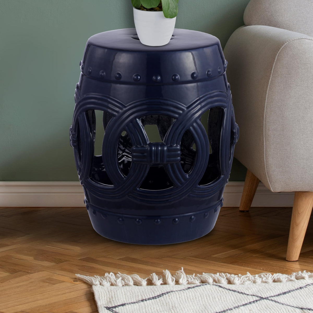 Navy Ceramic Garden Stool Side Table S14443
