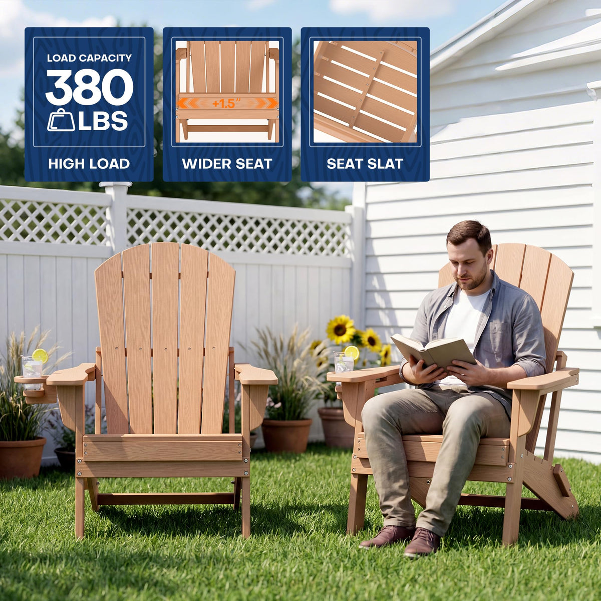 Adirondack Chair Set of 2 with Cup Holders & Table K6369