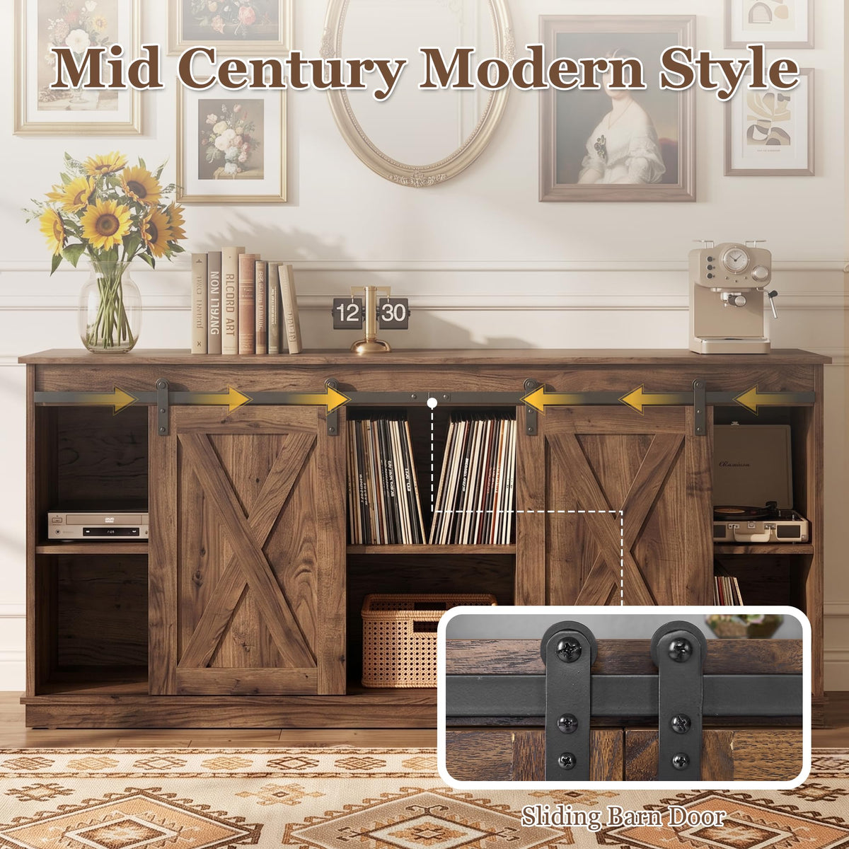 65 Inch Rustic Brown Farmhouse TV Stand M367
