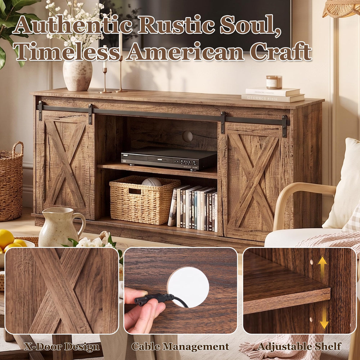 65 Inch Rustic Brown Farmhouse TV Stand M367