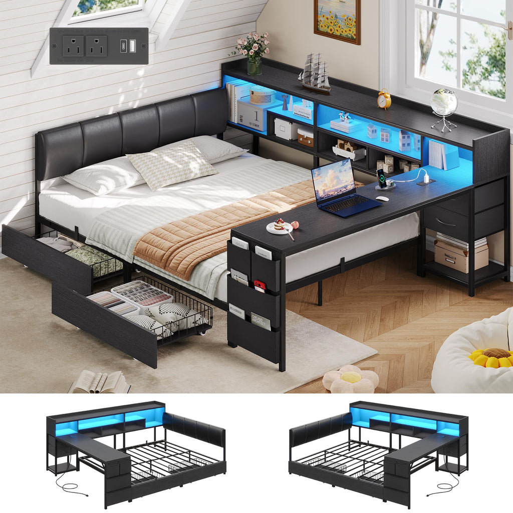 Corner Bed with Storage and Desk Y366