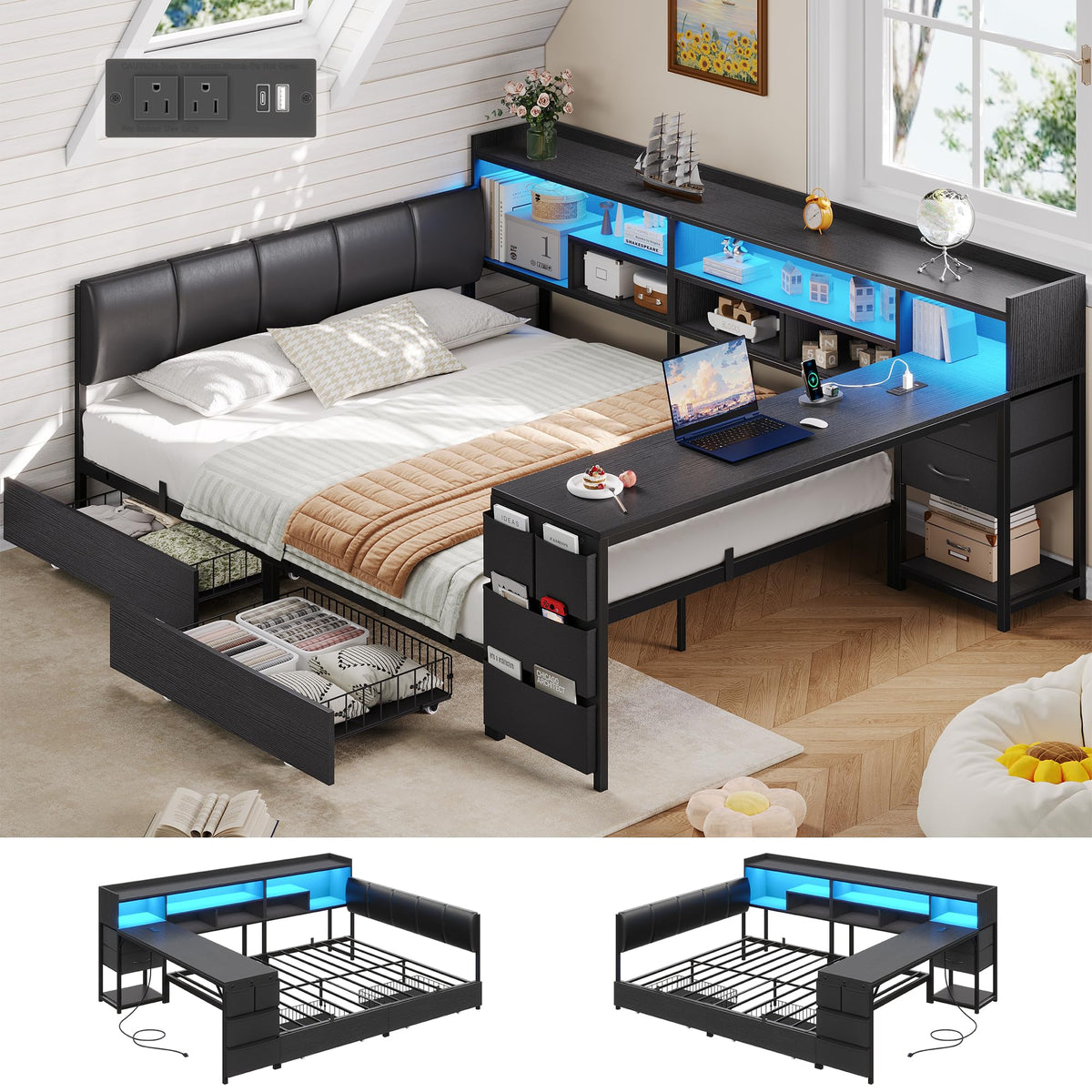 Corner Bed with Storage and Desk Y366