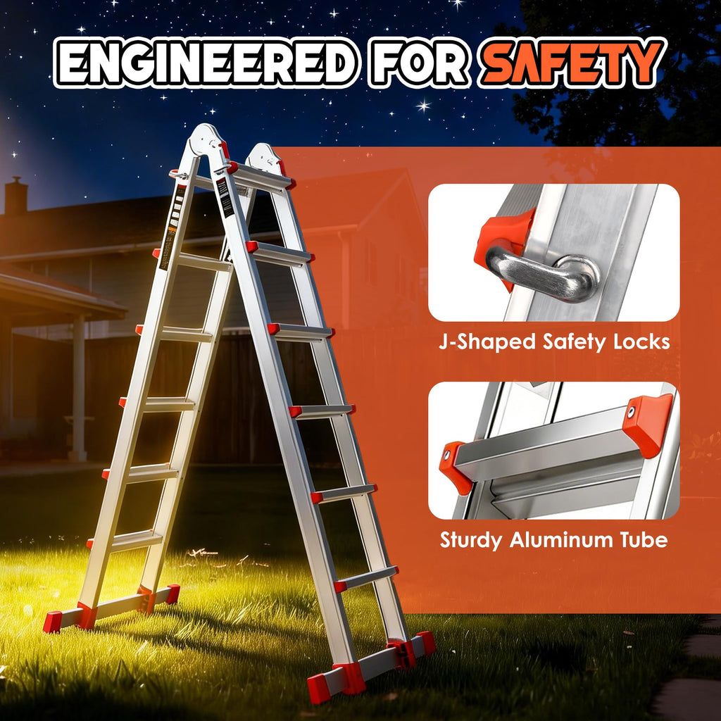 Telescoping Ladder, 22.5 Ft A Frame Anti-Slip Multi Position Y39101