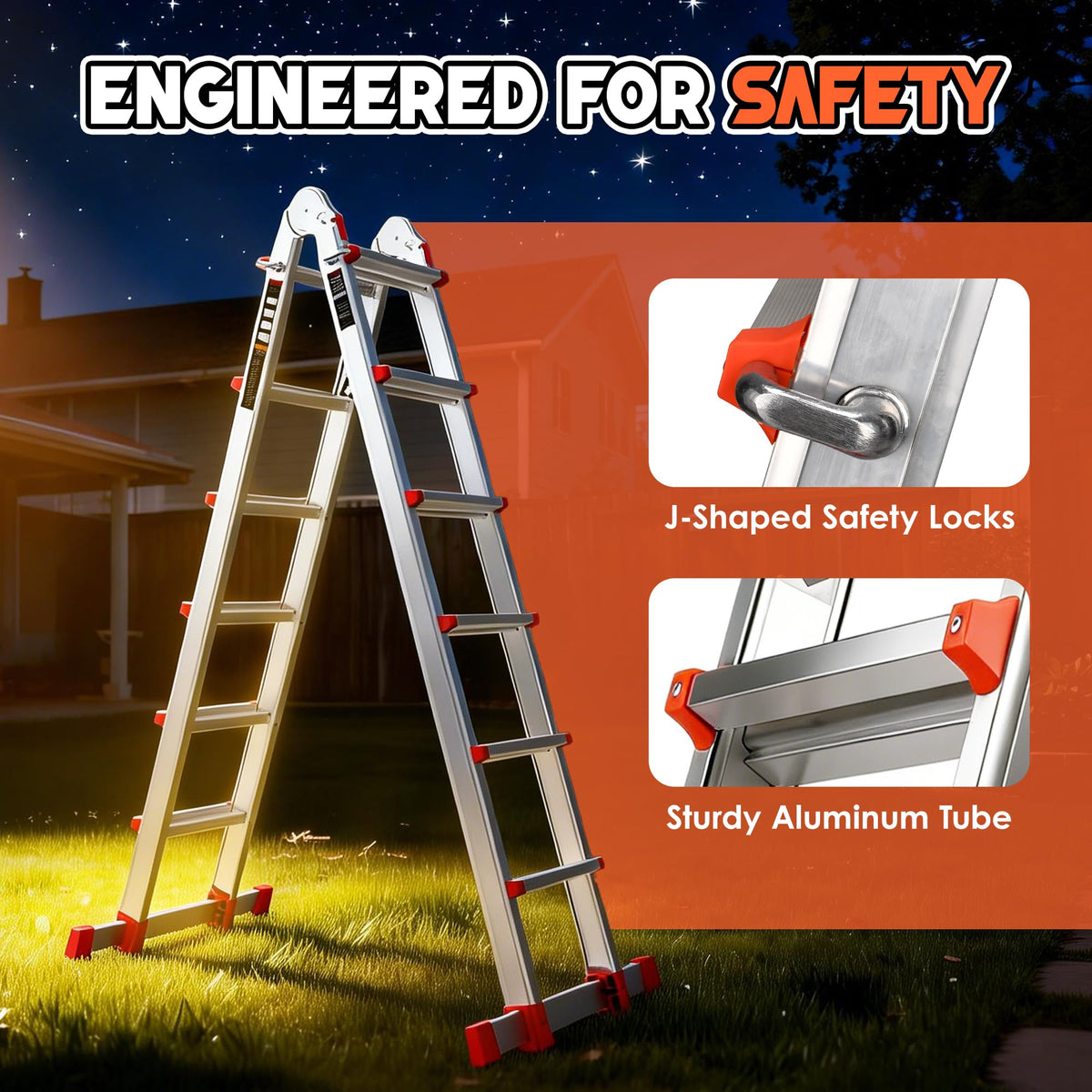 Telescoping Ladder, 22.5 Ft A Frame Anti-Slip Multi Position Y39101