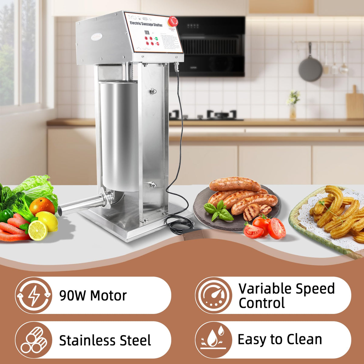 30LB Stainless Steel Electric Sausage Stuffer with 5 Stuffing Tubes P610