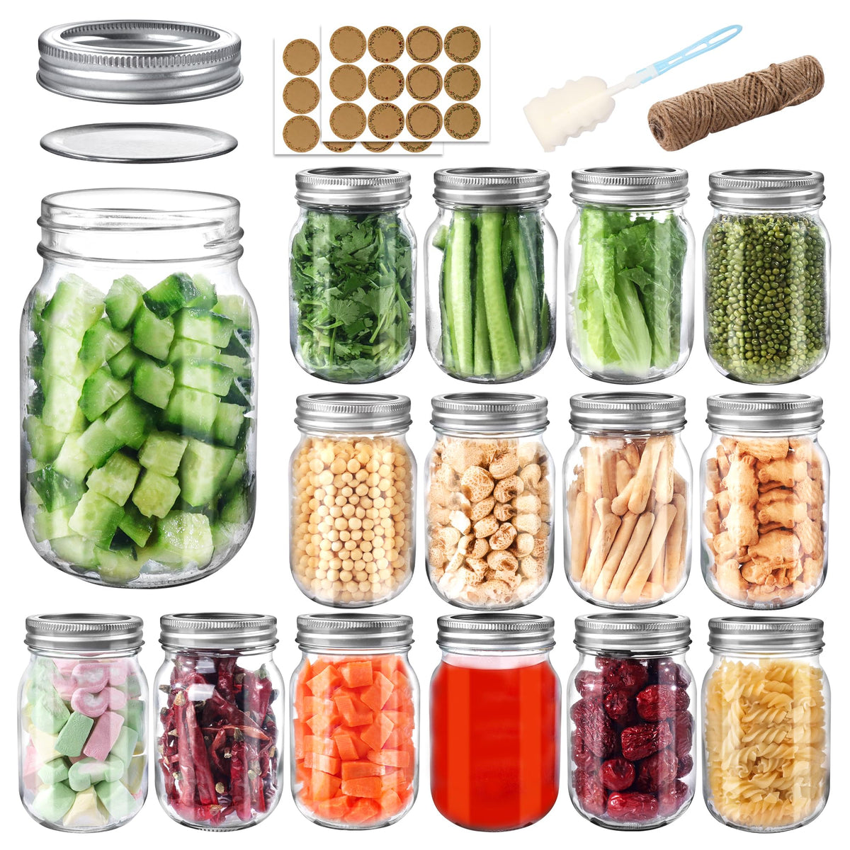 16 oz Mason Jars with Lids and Bands, 15 Pack R17976