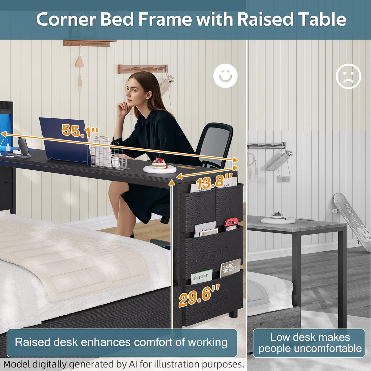 Corner Bed with Storage and Desk Y366