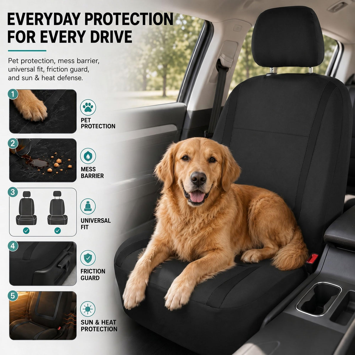 Cloth Car Seat Covers Front Set Black O5761
