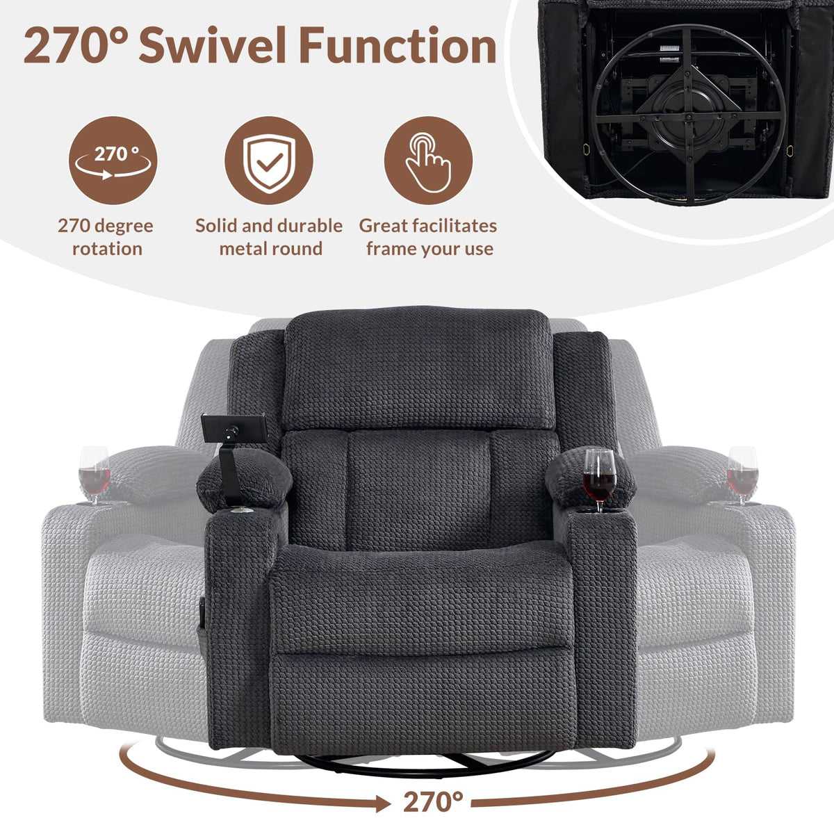 Oversized Power Recliner Chair with Massage and Heat, Grey H236270