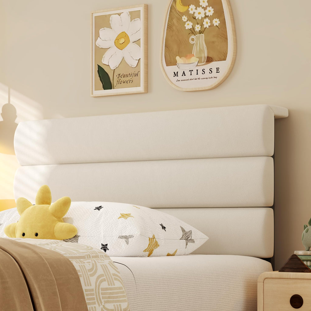 Beige Velvet Upholstered Twin Platform Bed Frame I873328