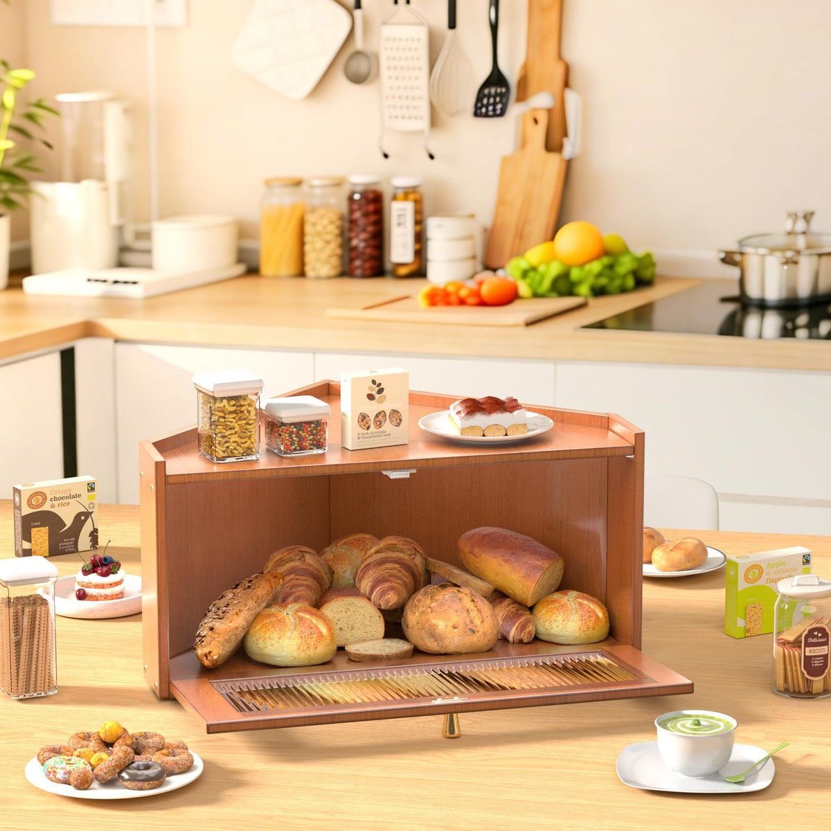 Bamboo Wooden Bread Box with Acrylic Window X379485