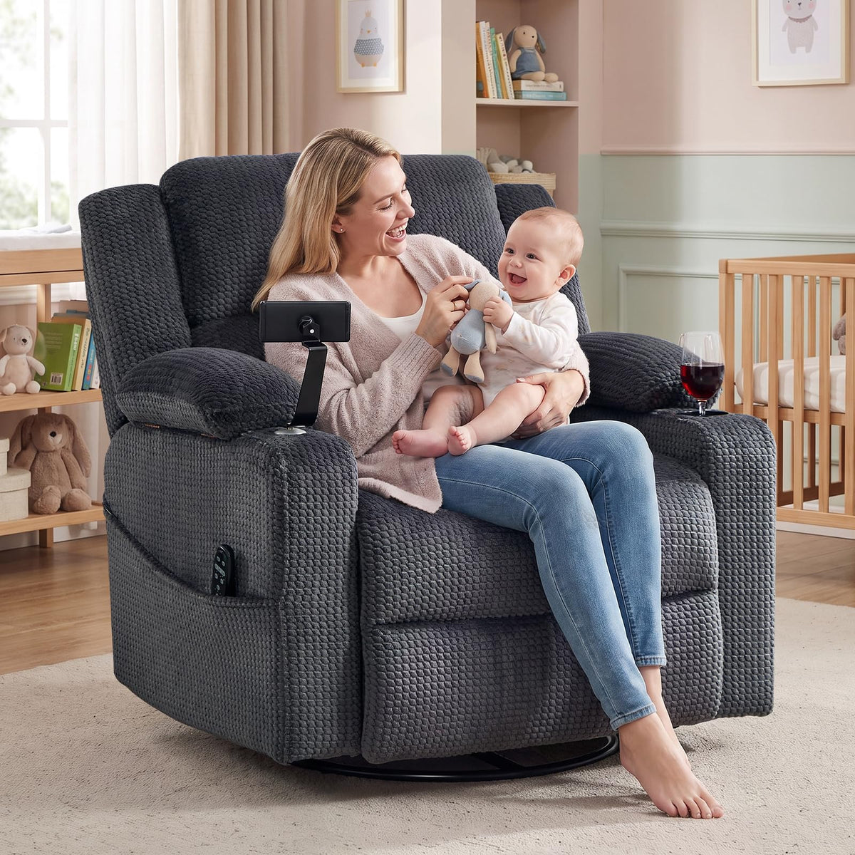 Oversized Power Recliner Chair with Massage and Heat, Grey H236270