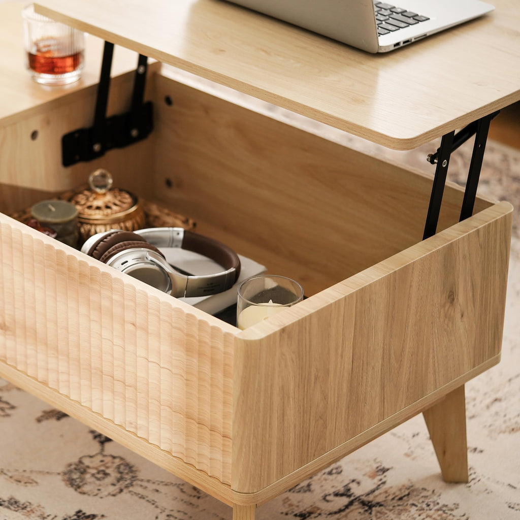 Fluted Lift Top Coffee Table with Storage V578