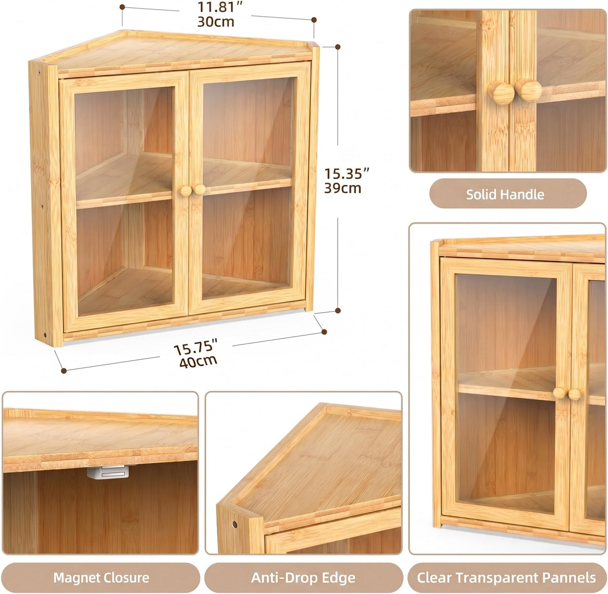 Double Layer Bamboo Bread Box with Clear Windows and Double Doors K3877