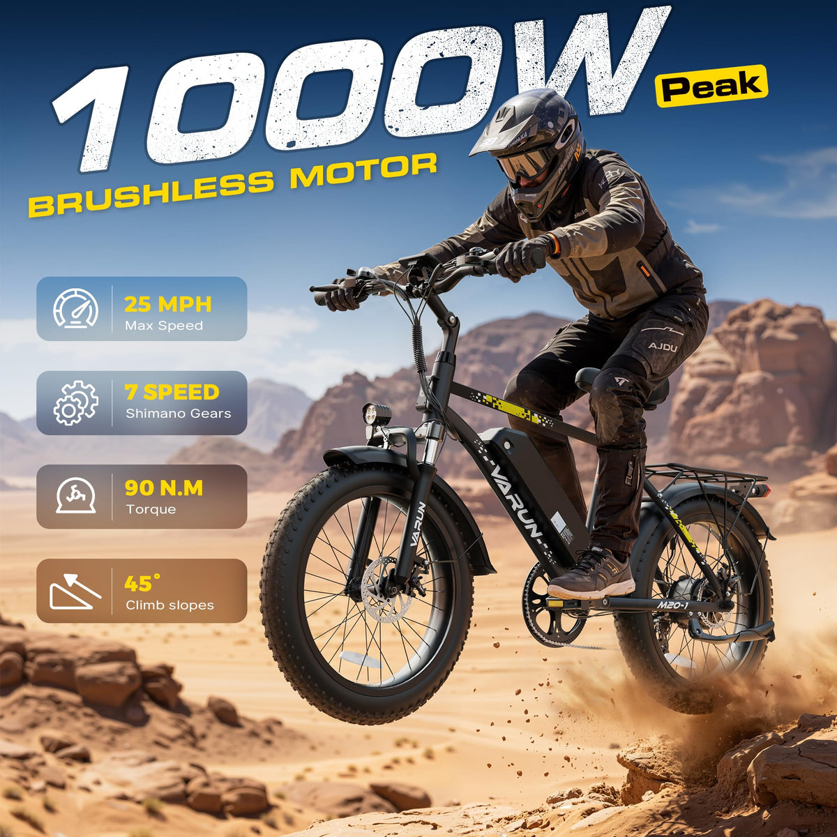 1000W Peak Motor 60+ Miles Fat Tire 20" Electric Bike L677