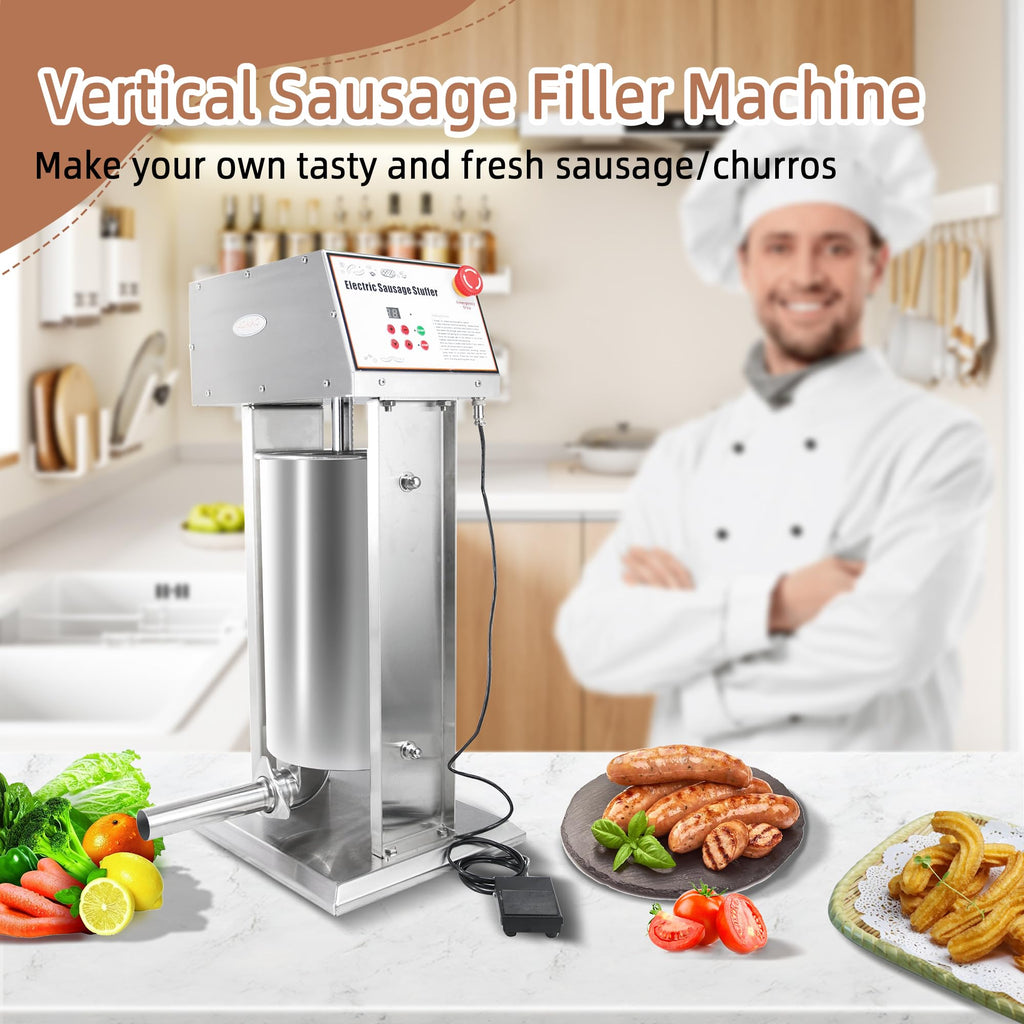 30LB Stainless Steel Electric Sausage Stuffer with 5 Stuffing Tubes P610