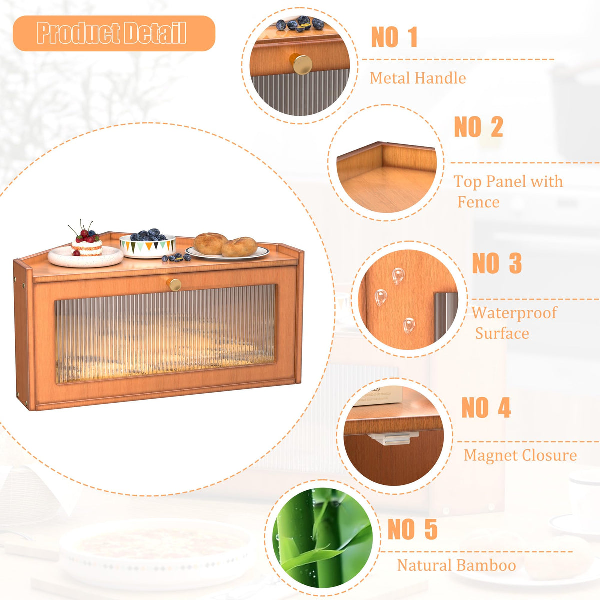 Bamboo Wooden Bread Box with Acrylic Window X379485
