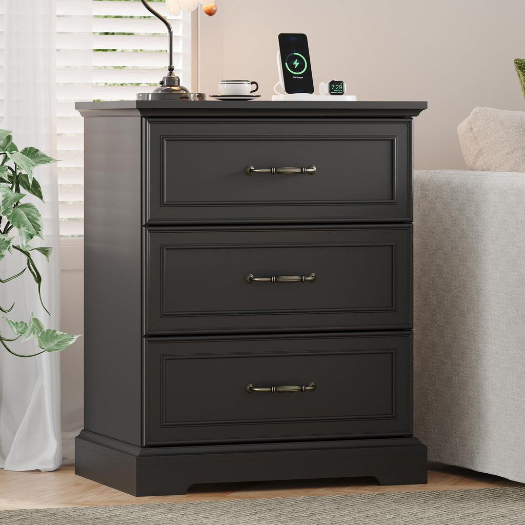 Black 3 Drawer Wood Dresser U907