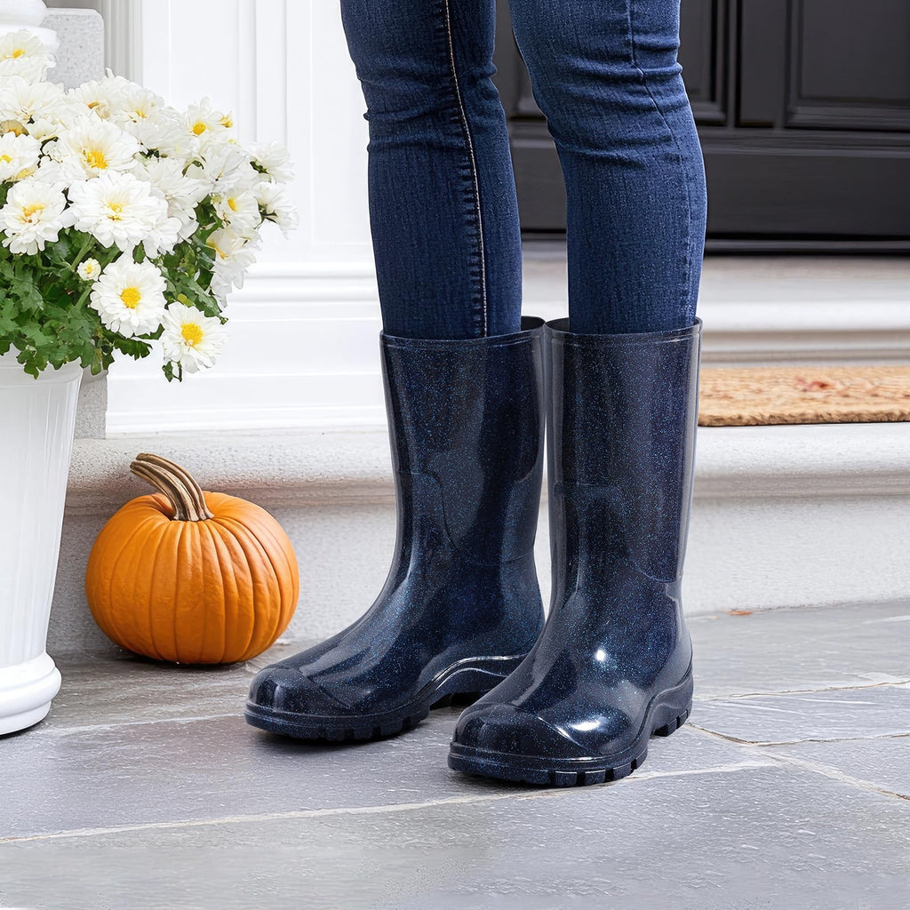 Women's Mid Calf Waterproof Rubber Rain Boots X416
